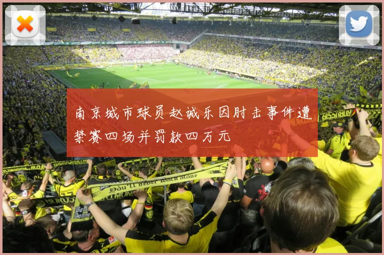 南京城市球员赵诚乐因肘击事件遭禁赛四场并罚款四万元